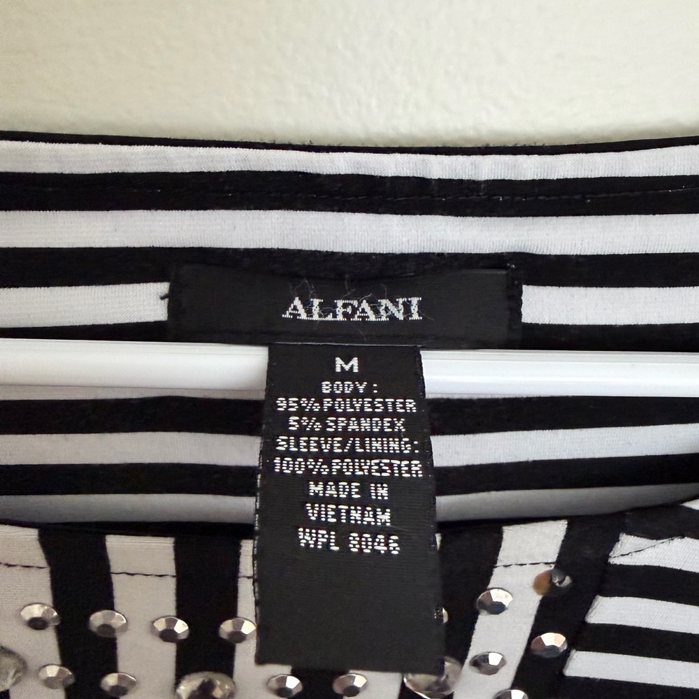 Alfani Black & White Striped Long Sleeve Top with Stud Accents - Picture 2 of 3